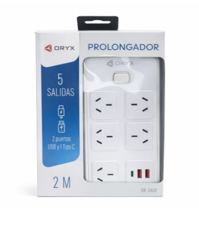 Zapatilla 2m 5 Salidas + 2USB + 1 Tipo C - Imagen 2